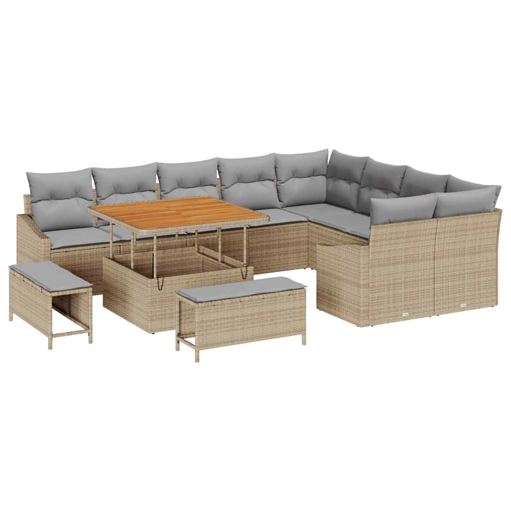 Tuinbankenset met kussen met opslag 12 pcs Beige Poly riet is nu te koop bij PeponiXL, paradijselijk wonen!