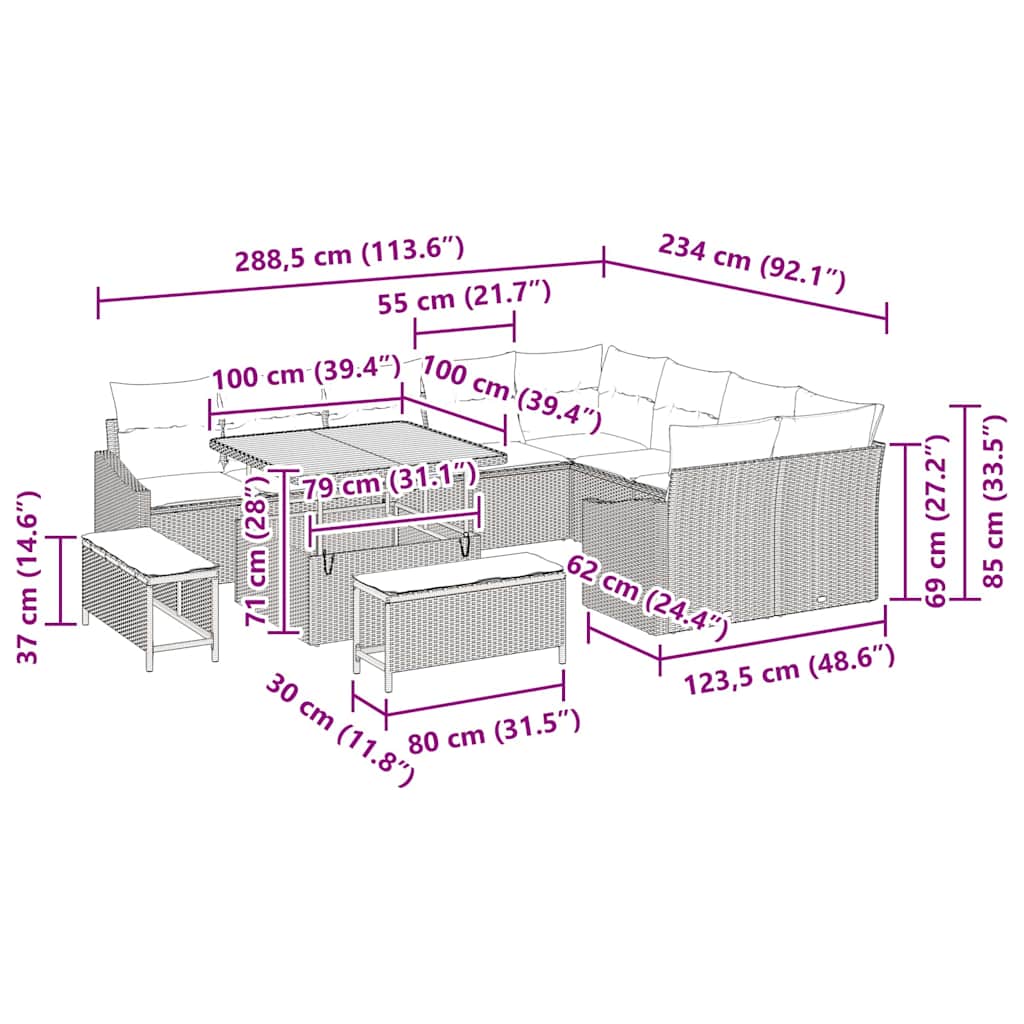 Tuinbankenset met kussen met opslag 12 pcs Beige Poly riet is nu te koop bij PeponiXL, paradijselijk wonen!