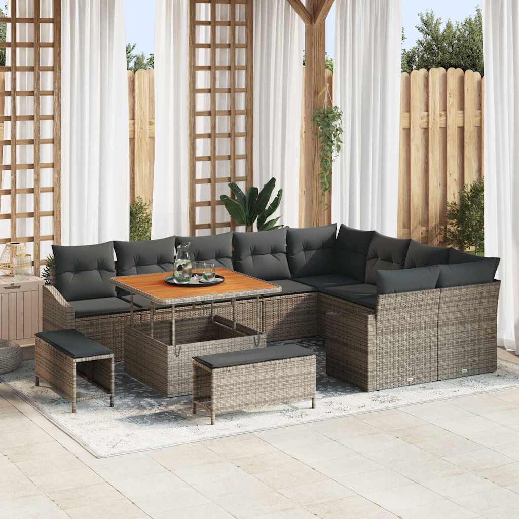 Tuinbankenset met kussen met opslag 12 pcs Grijs Poly riet is nu te koop bij PeponiXL, paradijselijk wonen!