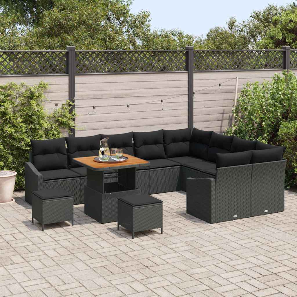 Tuinbankenset met kussen met opslag 12 pcs Zwart Poly riet is nu te koop bij PeponiXL, paradijselijk wonen!
