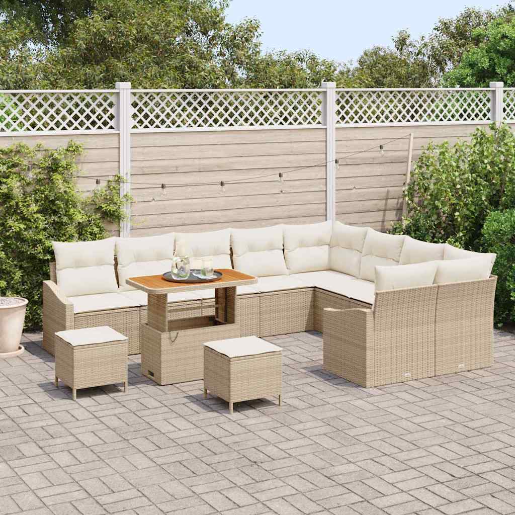 Tuinbankenset met kussen met opslag 12 pcs Beige Poly riet is nu te koop bij PeponiXL, paradijselijk wonen!
