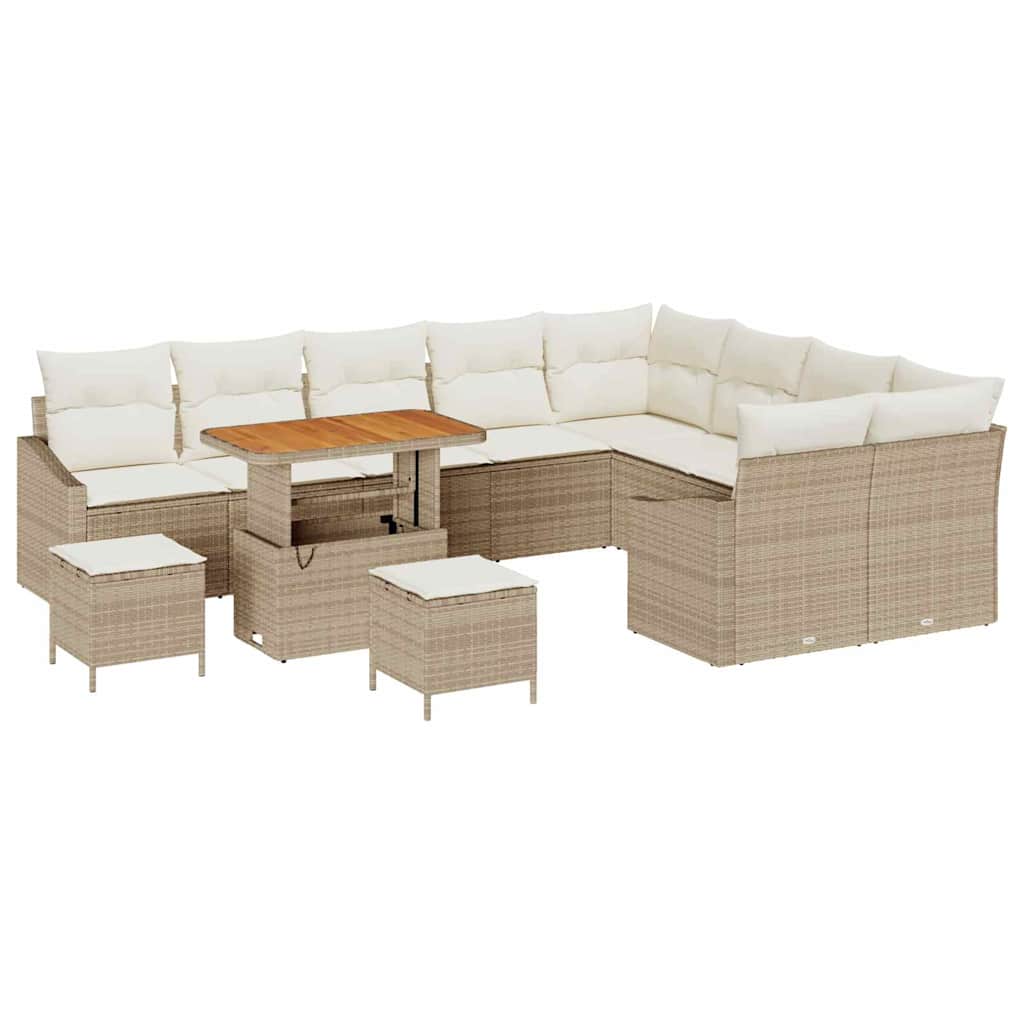 Tuinbankenset met kussen met opslag 12 pcs Beige Poly riet is nu te koop bij PeponiXL, paradijselijk wonen!