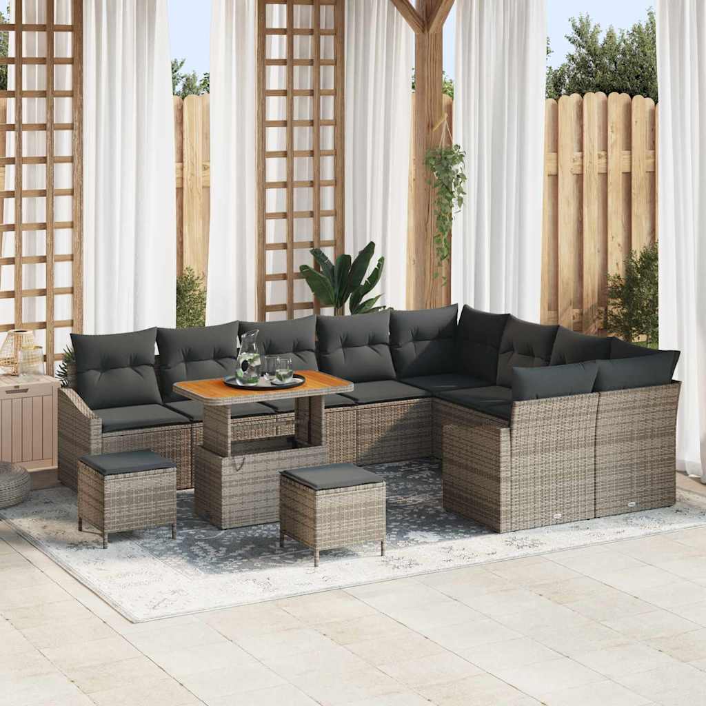 Tuinbankenset met kussen met opslag 12 pcs Grijs Poly riet is nu te koop bij PeponiXL, paradijselijk wonen!