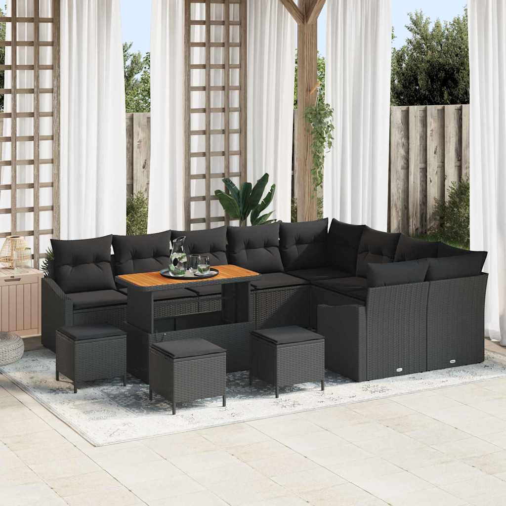 Tuinbankenset met kussen met opslag 13 pcs Zwart Poly riet is nu te koop bij PeponiXL, paradijselijk wonen!
