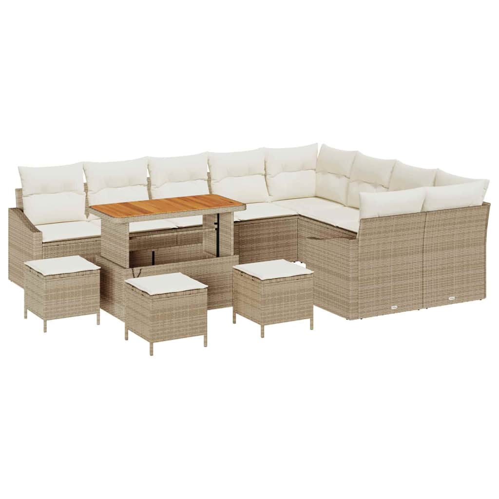 Tuinbankenset met kussen met opslag 13 pcs Beige Poly riet is nu te koop bij PeponiXL, paradijselijk wonen!