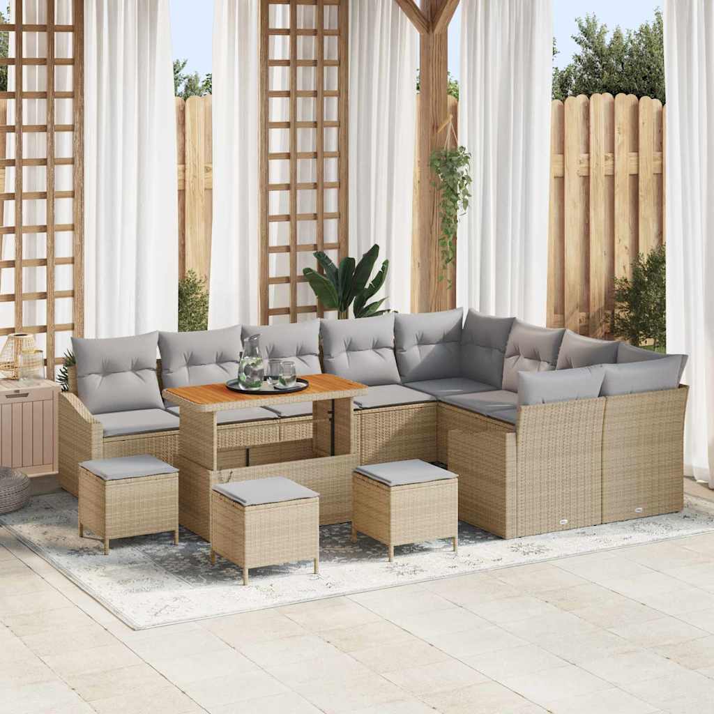 Tuinbankenset met kussen met opslag 13 pcs Beige Poly riet is nu te koop bij PeponiXL, paradijselijk wonen!