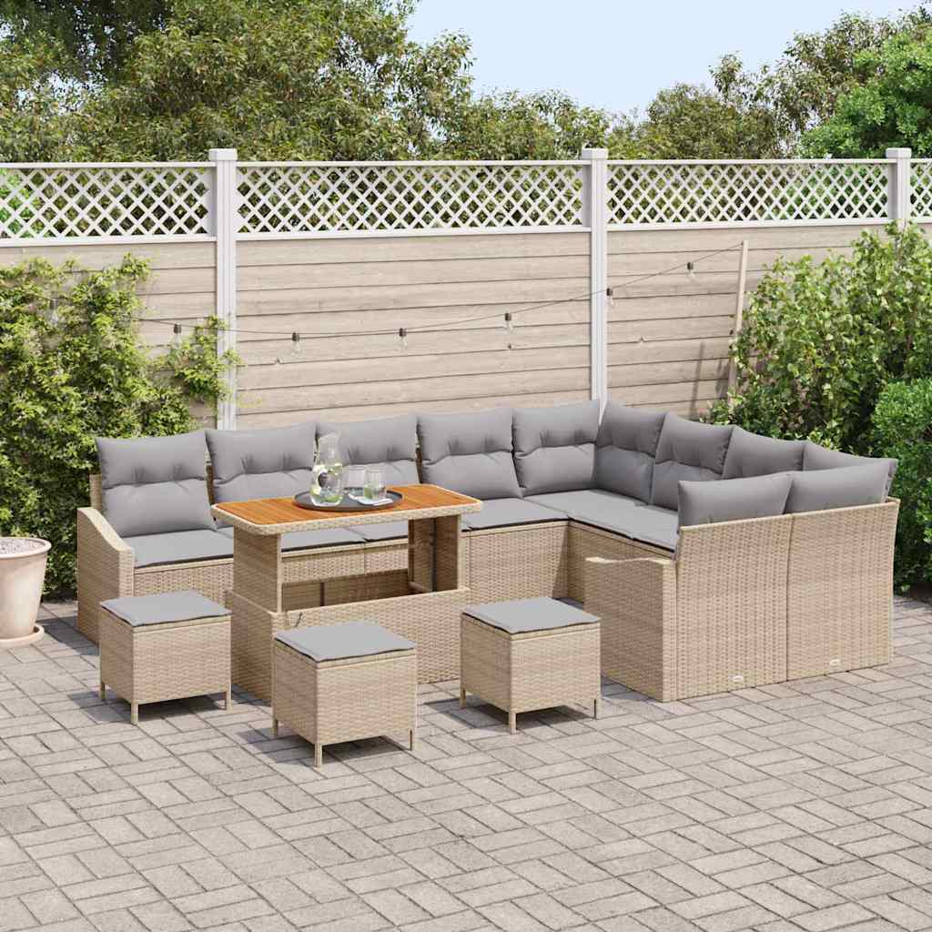 Tuinbankenset met kussen met opslag 13 pcs Beige Poly riet is nu te koop bij PeponiXL, paradijselijk wonen!