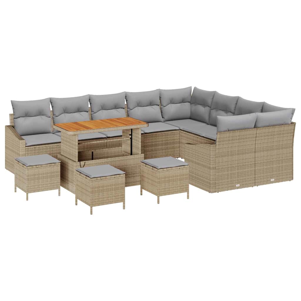 Tuinbankenset met kussen met opslag 13 pcs Beige Poly riet is nu te koop bij PeponiXL, paradijselijk wonen!
