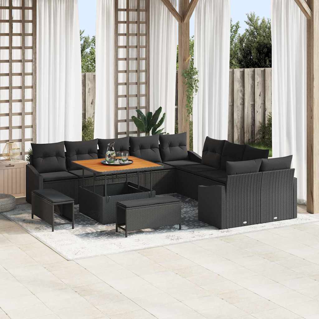 Tuinbankenset met kussen met opslag 13 pcs Zwart Poly riet is nu te koop bij PeponiXL, paradijselijk wonen!