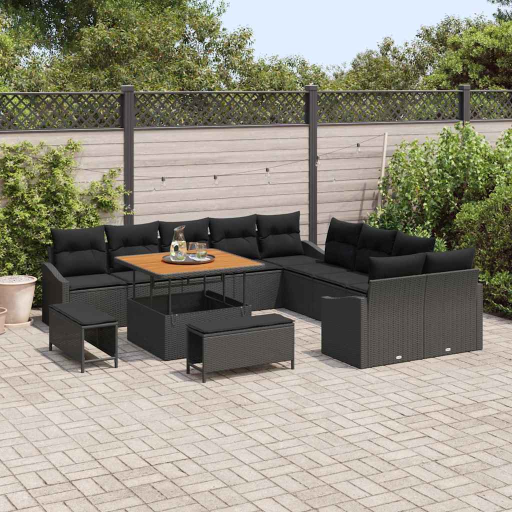 Tuinbankenset met kussen met opslag 13 pcs Zwart Poly riet is nu te koop bij PeponiXL, paradijselijk wonen!
