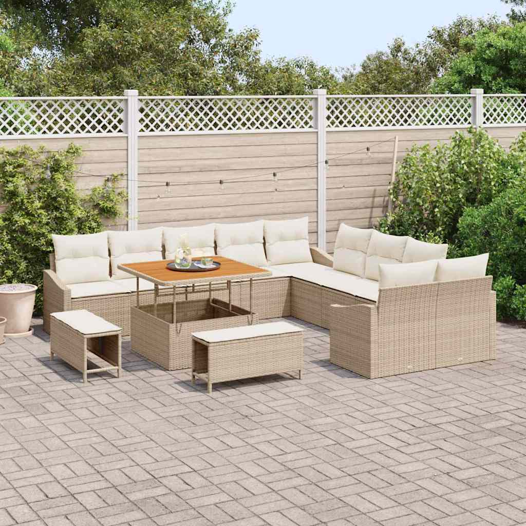 Tuinbankenset met kussen met opslag 13 pcs Beige Poly riet is nu te koop bij PeponiXL, paradijselijk wonen!