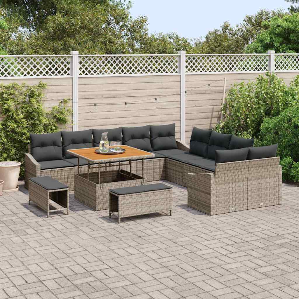 Tuinbankenset met kussen met opslag 13 pcs Grijs Poly riet is nu te koop bij PeponiXL, paradijselijk wonen!