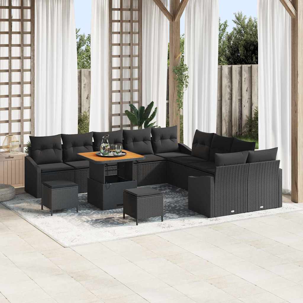 Tuinbankenset met kussen met opslag 13 pcs Zwart Poly riet is nu te koop bij PeponiXL, paradijselijk wonen!