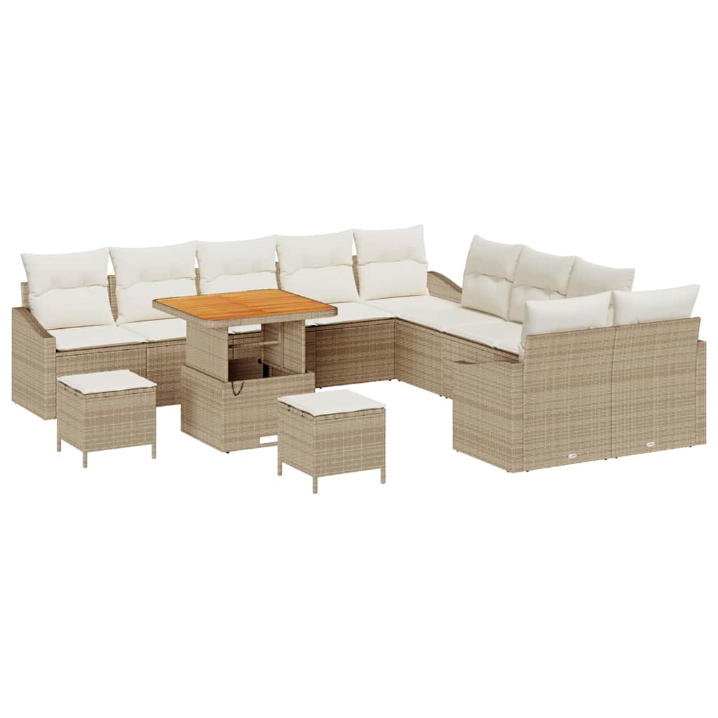 Tuinbankenset met kussen met opslag 13 pcs Beige Poly riet is nu te koop bij PeponiXL, paradijselijk wonen!