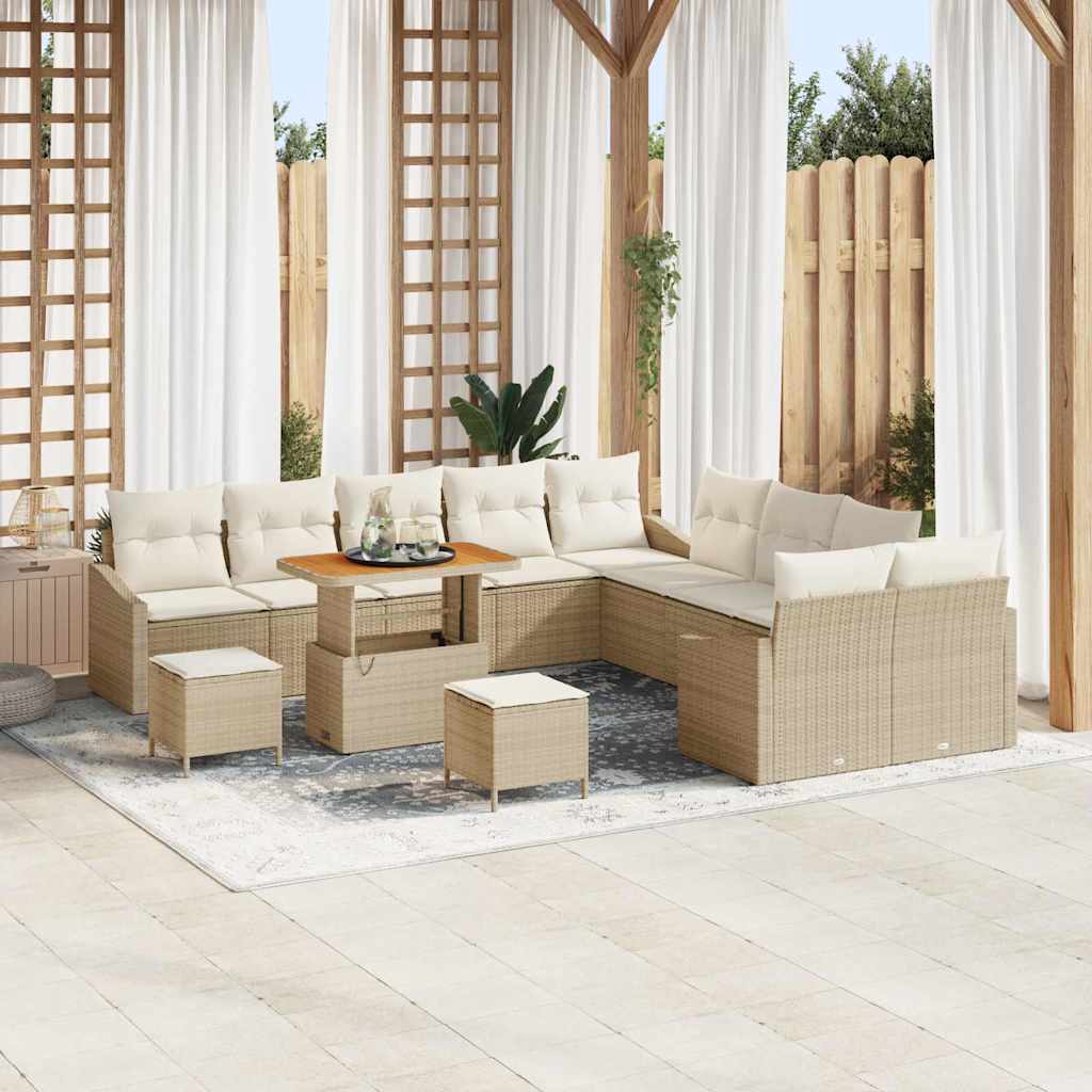 Tuinbankenset met kussen met opslag 13 pcs Beige Poly riet is nu te koop bij PeponiXL, paradijselijk wonen!
