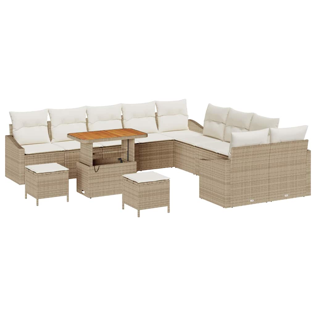 Tuinbankenset met kussen met opslag 13 pcs Beige Poly riet is nu te koop bij PeponiXL, paradijselijk wonen!