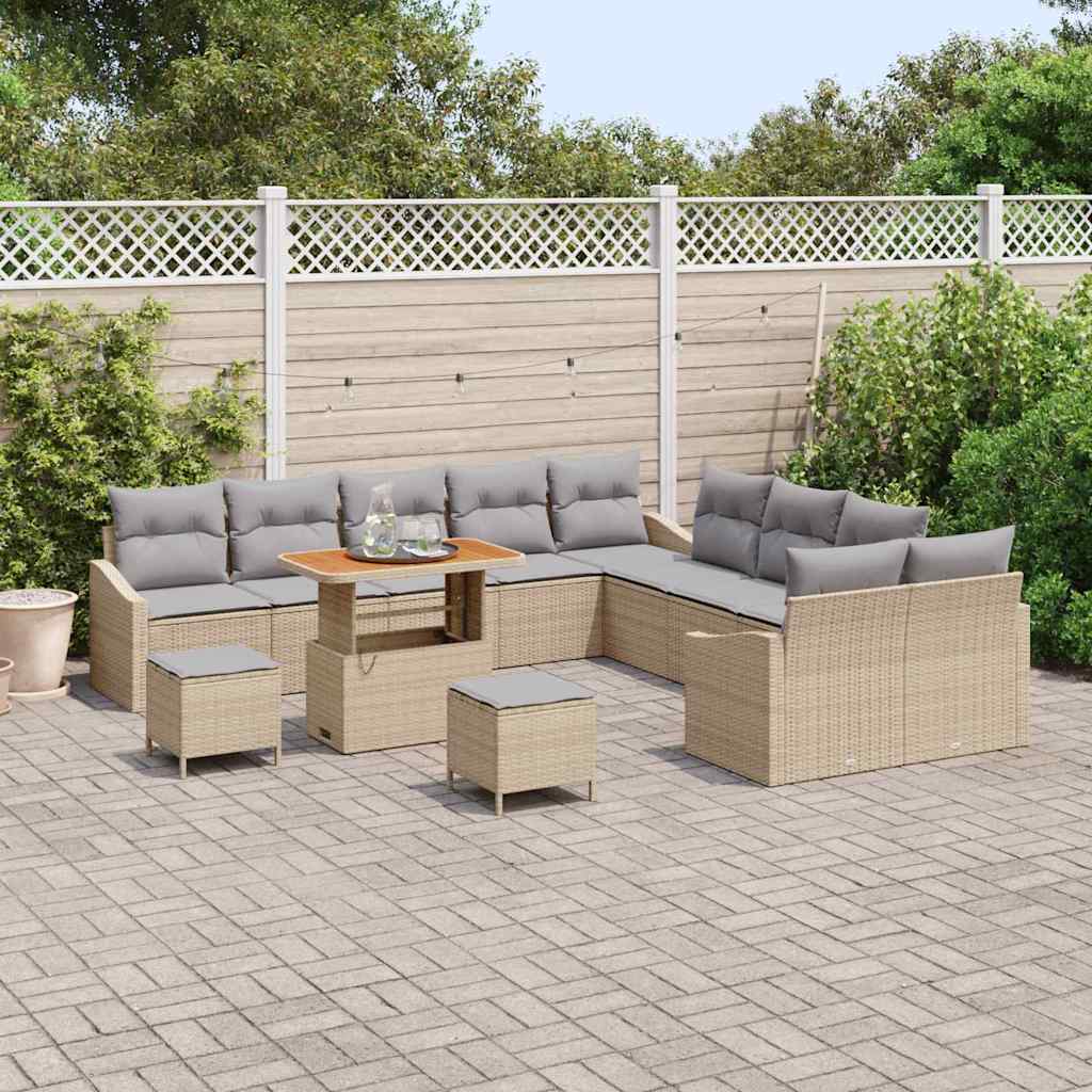 Tuinbankenset met kussen met opslag 13 pcs Beige Poly riet is nu te koop bij PeponiXL, paradijselijk wonen!