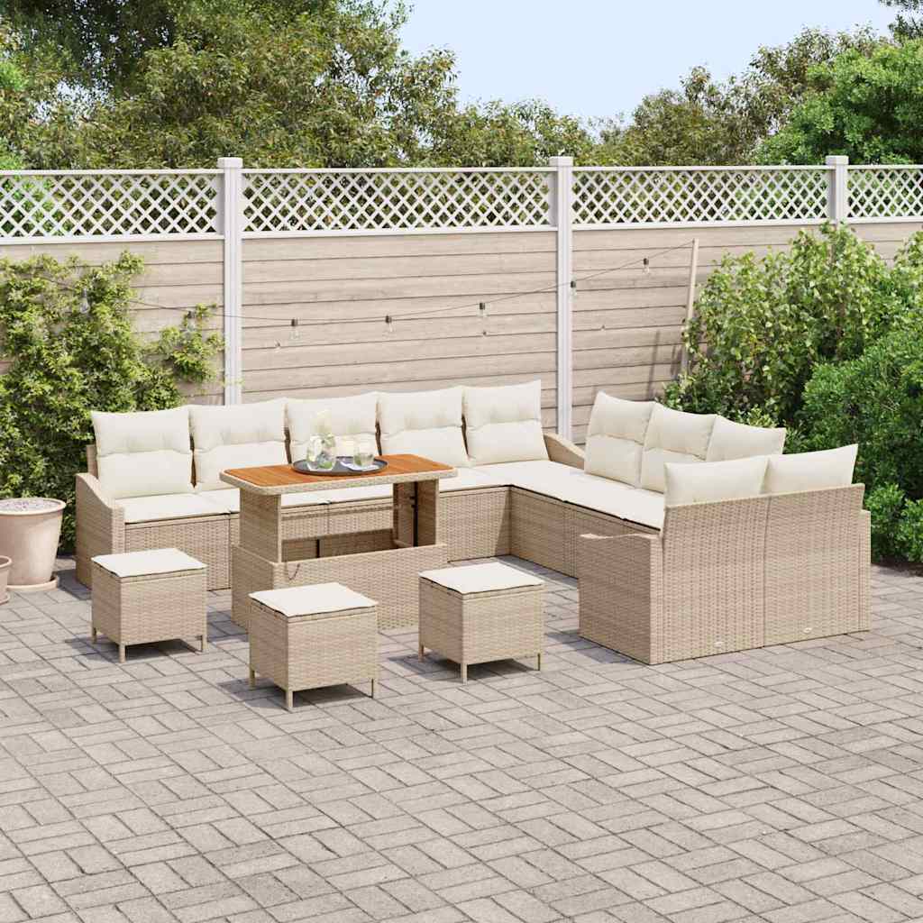 Tuinbankenset met kussen met opslag 13 pcs Beige Poly riet is nu te koop bij PeponiXL, paradijselijk wonen!