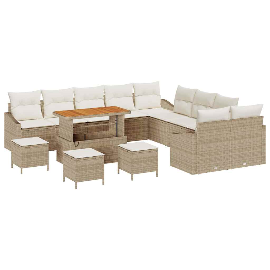 Tuinbankenset met kussen met opslag 13 pcs Beige Poly riet is nu te koop bij PeponiXL, paradijselijk wonen!