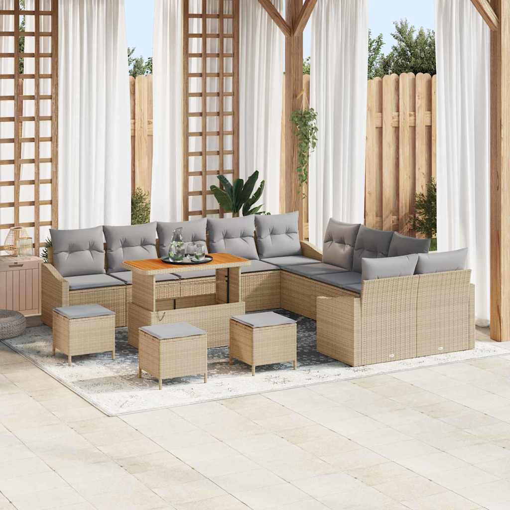 Tuinbankenset met kussen met opslag 13 pcs Beige Poly riet is nu te koop bij PeponiXL, paradijselijk wonen!