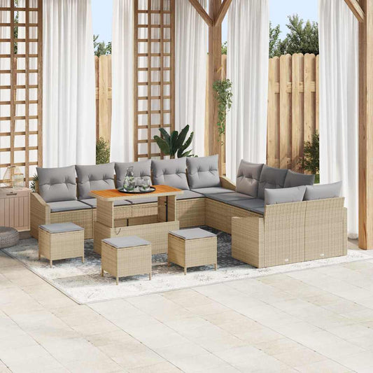 Tuinbankenset met kussen met opslag 13 pcs Beige Poly riet is nu te koop bij PeponiXL, paradijselijk wonen!