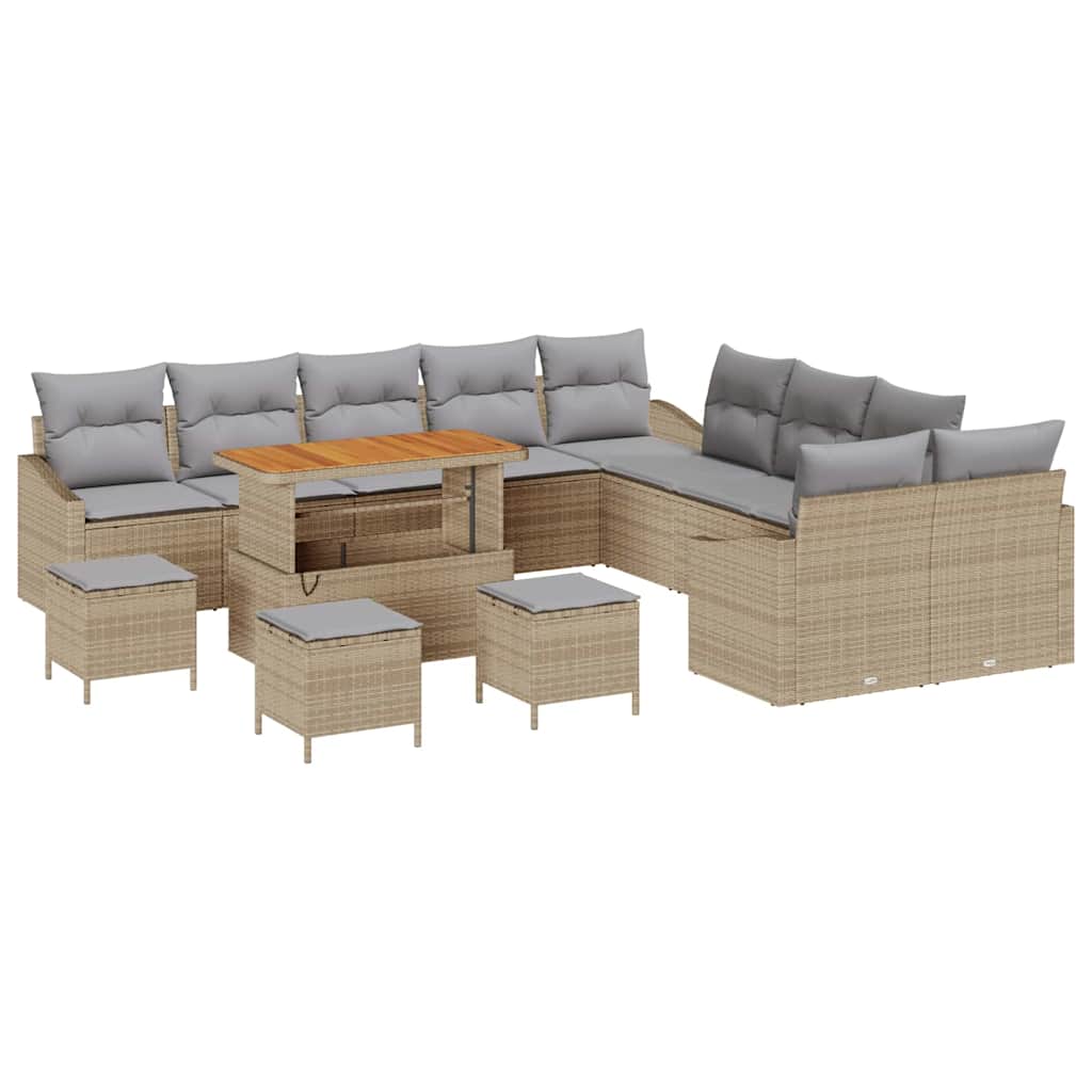 Tuinbankenset met kussen met opslag 13 pcs Beige Poly riet is nu te koop bij PeponiXL, paradijselijk wonen!