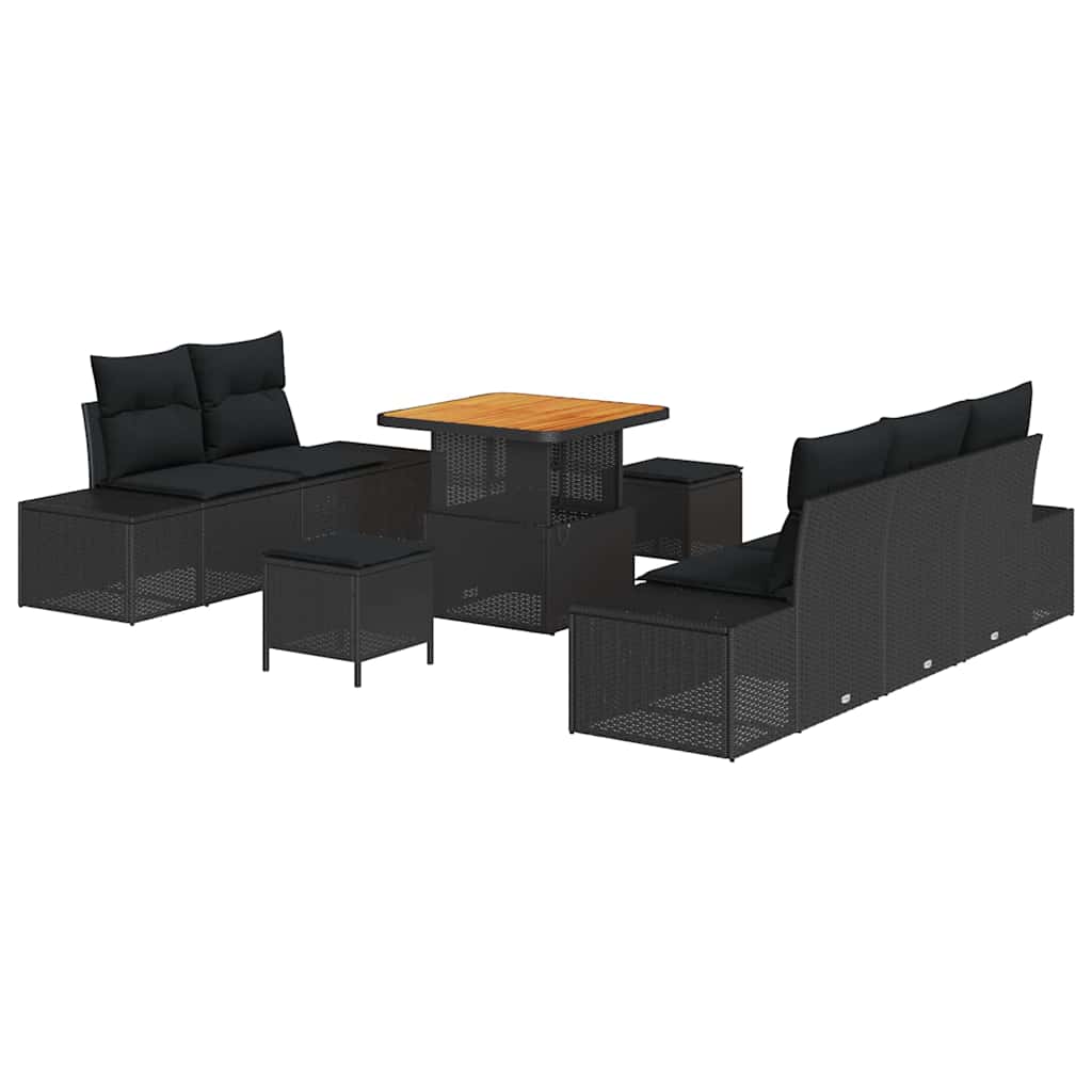 Tuinbankenset met kussen met opslag 8 pcs Zwart Poly riet is nu te koop bij PeponiXL, paradijselijk wonen!