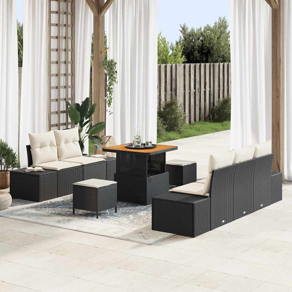 Tuinbankenset met kussen met opslag 8 pcs Zwart Poly riet is nu te koop bij PeponiXL, paradijselijk wonen!