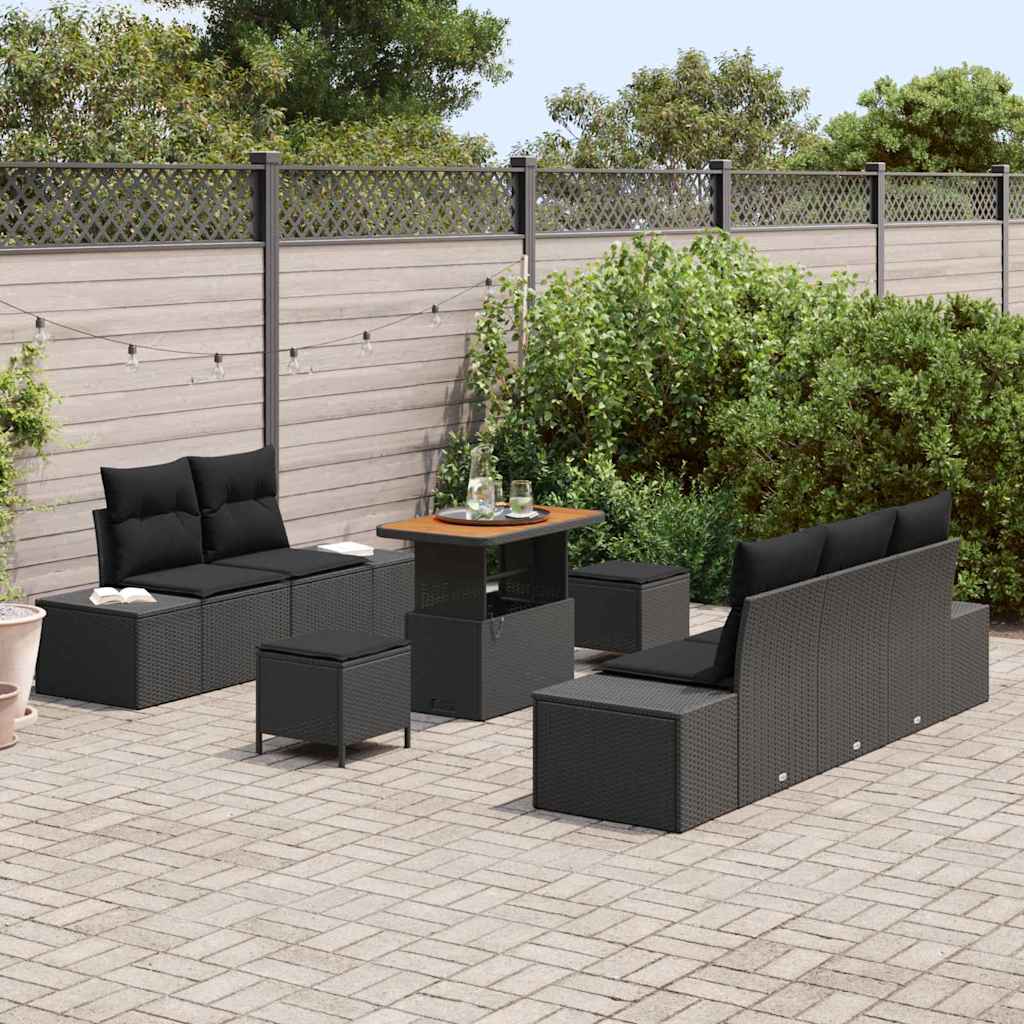 Tuinbankenset met kussen met opslag 8 pcs Zwart Poly riet is nu te koop bij PeponiXL, paradijselijk wonen!