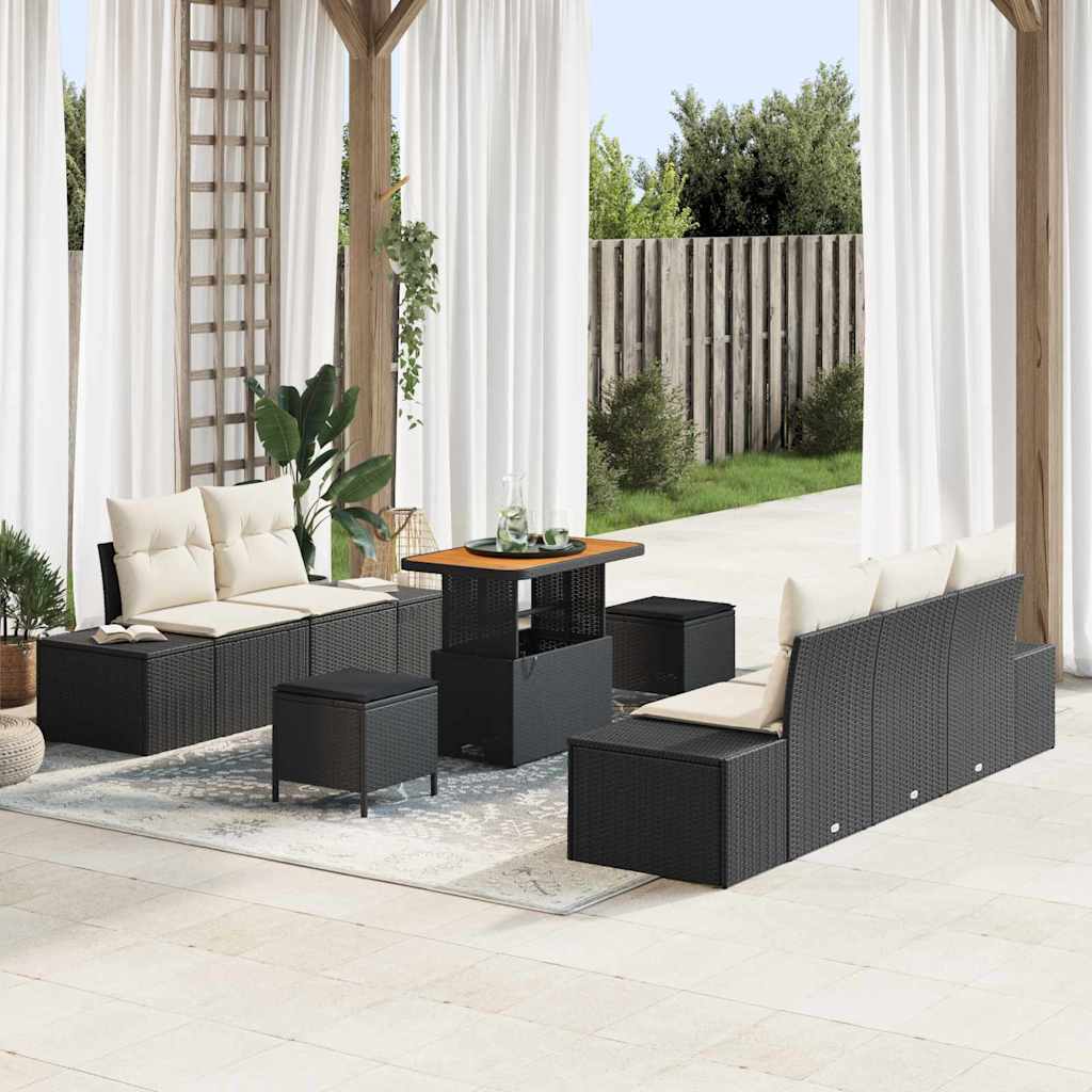 Tuinbankenset met kussen met opslag 8 pcs Zwart Poly riet is nu te koop bij PeponiXL, paradijselijk wonen!