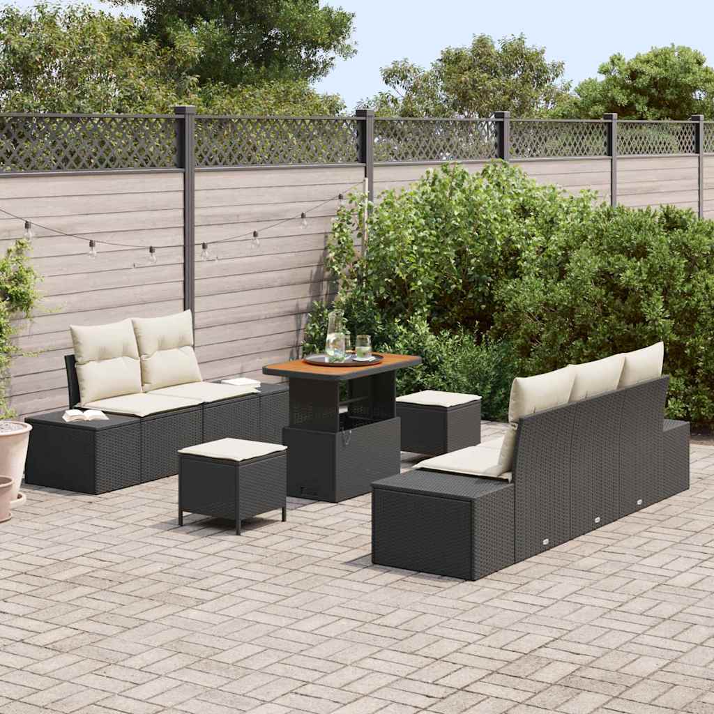 Tuinbankenset met kussen met opslag 8 pcs Zwart Poly riet is nu te koop bij PeponiXL, paradijselijk wonen!