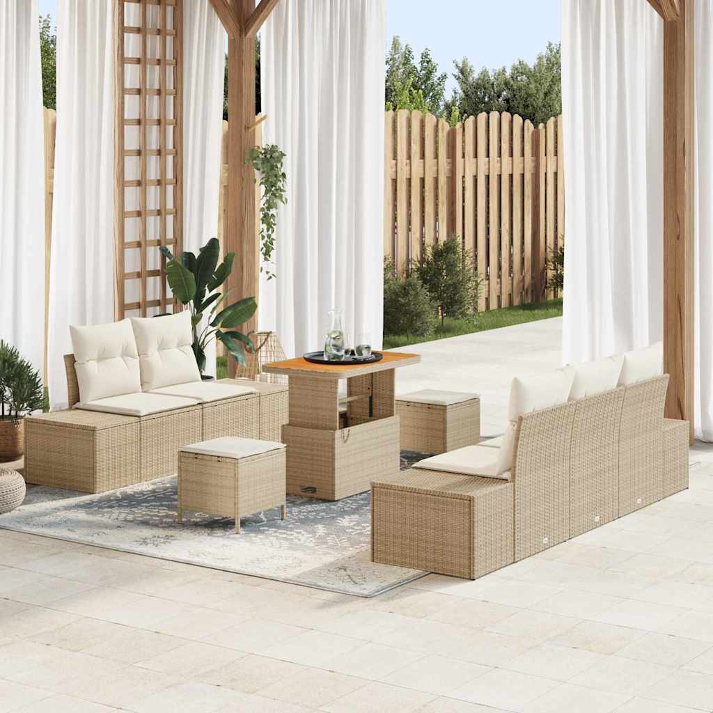 Tuinbankenset met kussen met opslag 8 pcs Beige Poly riet is nu te koop bij PeponiXL, paradijselijk wonen!