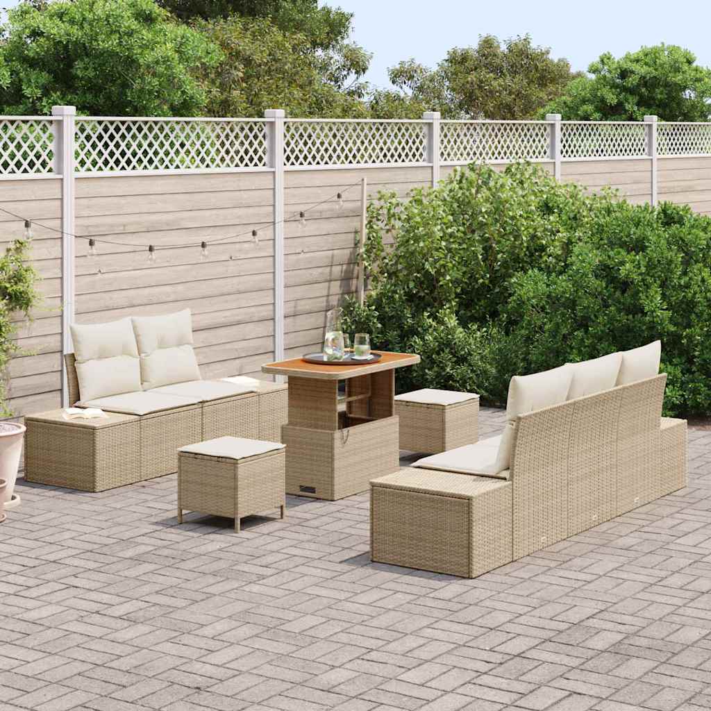 Tuinbankenset met kussen met opslag 8 pcs Beige Poly riet is nu te koop bij PeponiXL, paradijselijk wonen!