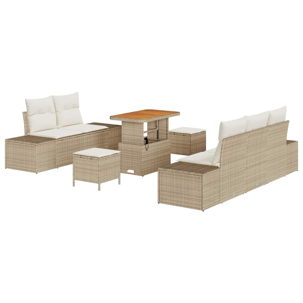 Tuinbankenset met kussen met opslag 8 pcs Beige Poly riet is nu te koop bij PeponiXL, paradijselijk wonen!