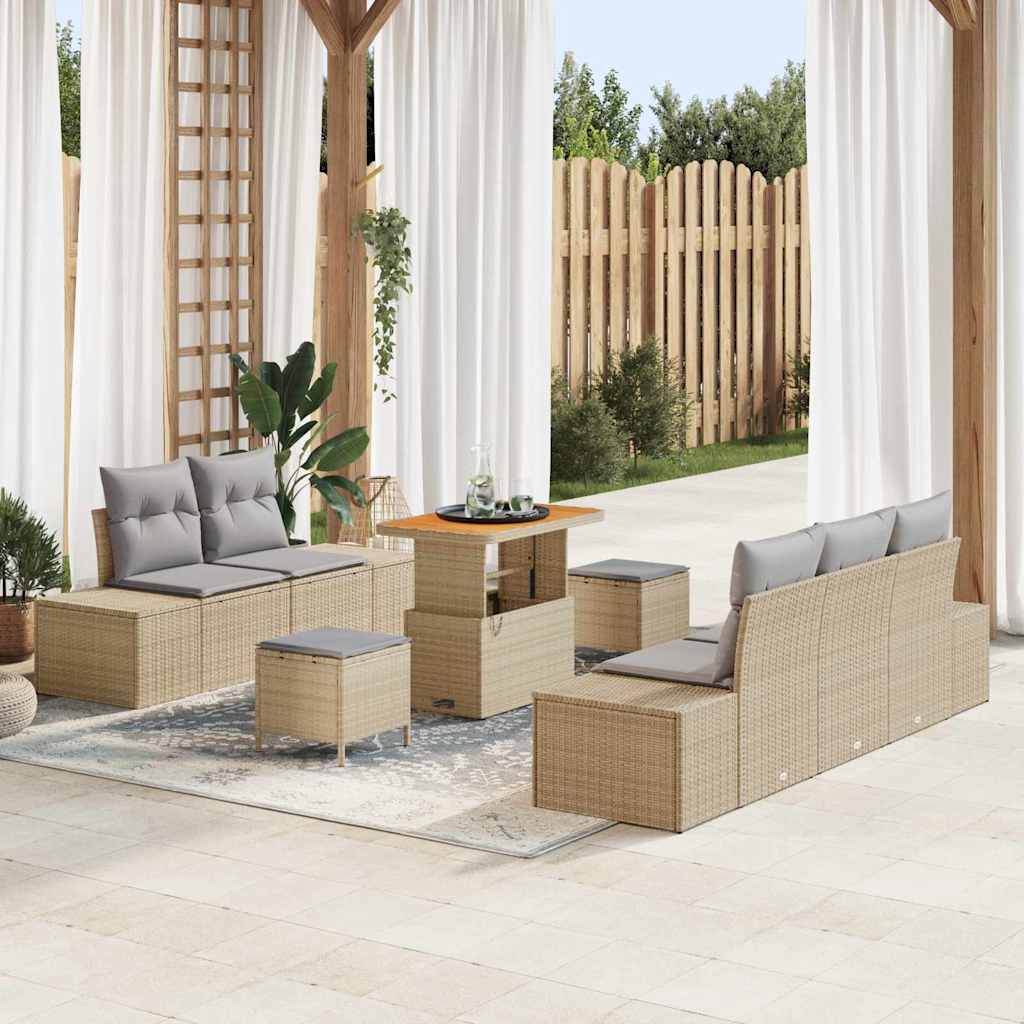 Tuinbankenset met kussen met opslag 8 pcs Beige Poly riet is nu te koop bij PeponiXL, paradijselijk wonen!