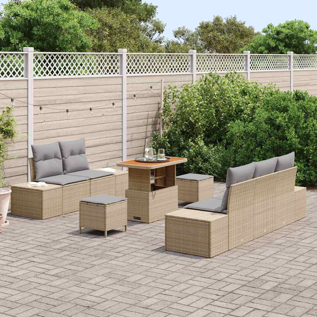 Tuinbankenset met kussen met opslag 8 pcs Beige Poly riet is nu te koop bij PeponiXL, paradijselijk wonen!