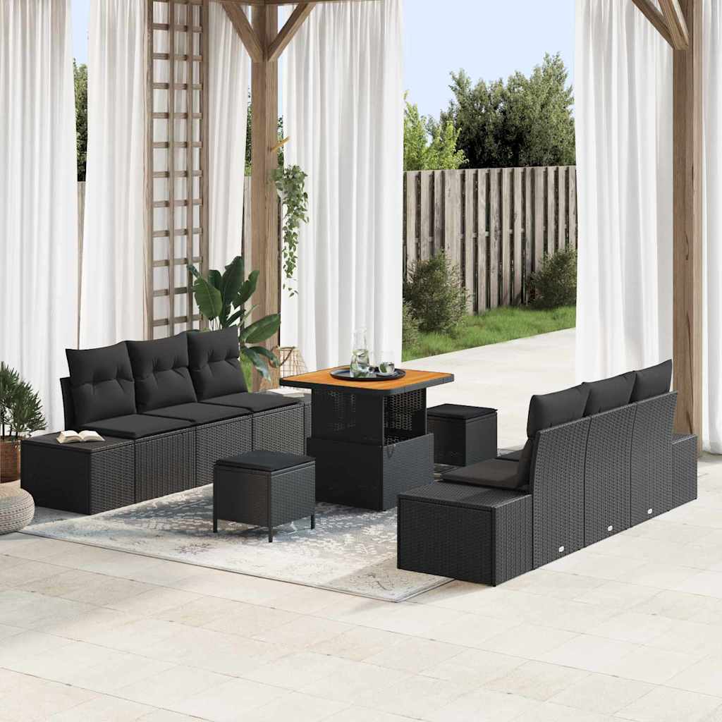 Tuinbankenset met kussen met opslag 9 pcs Zwart Poly riet is nu te koop bij PeponiXL, paradijselijk wonen!