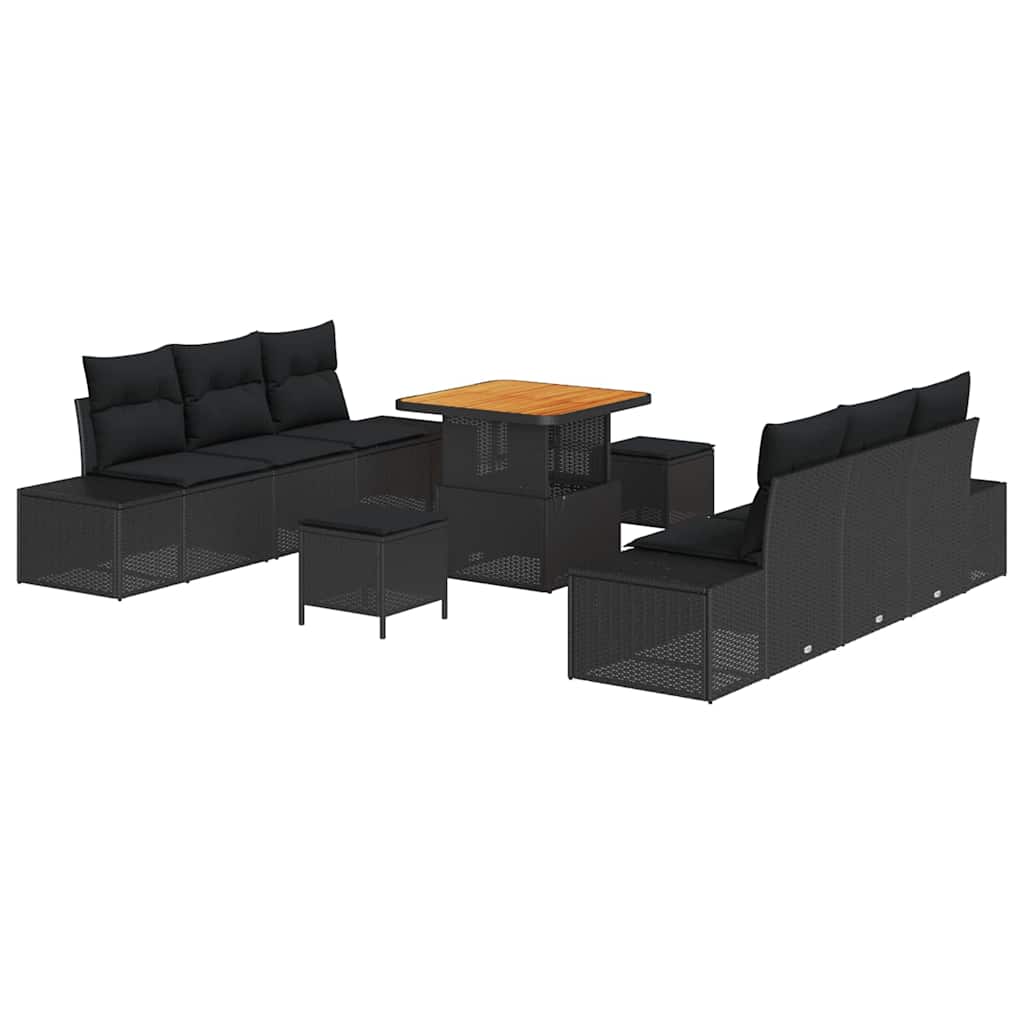 Tuinbankenset met kussen met opslag 9 pcs Zwart Poly riet is nu te koop bij PeponiXL, paradijselijk wonen!