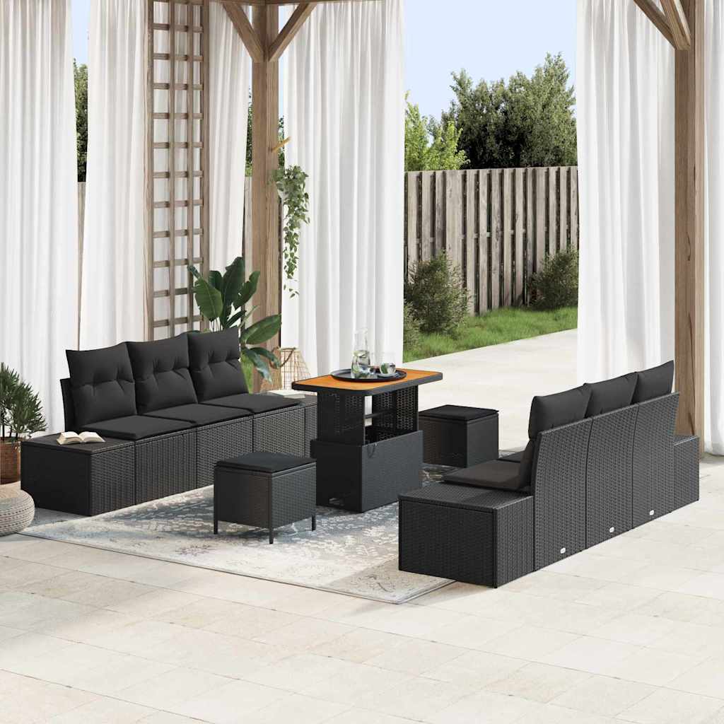 Tuinbankenset met kussen met opslag 9 pcs Zwart Poly riet is nu te koop bij PeponiXL, paradijselijk wonen!