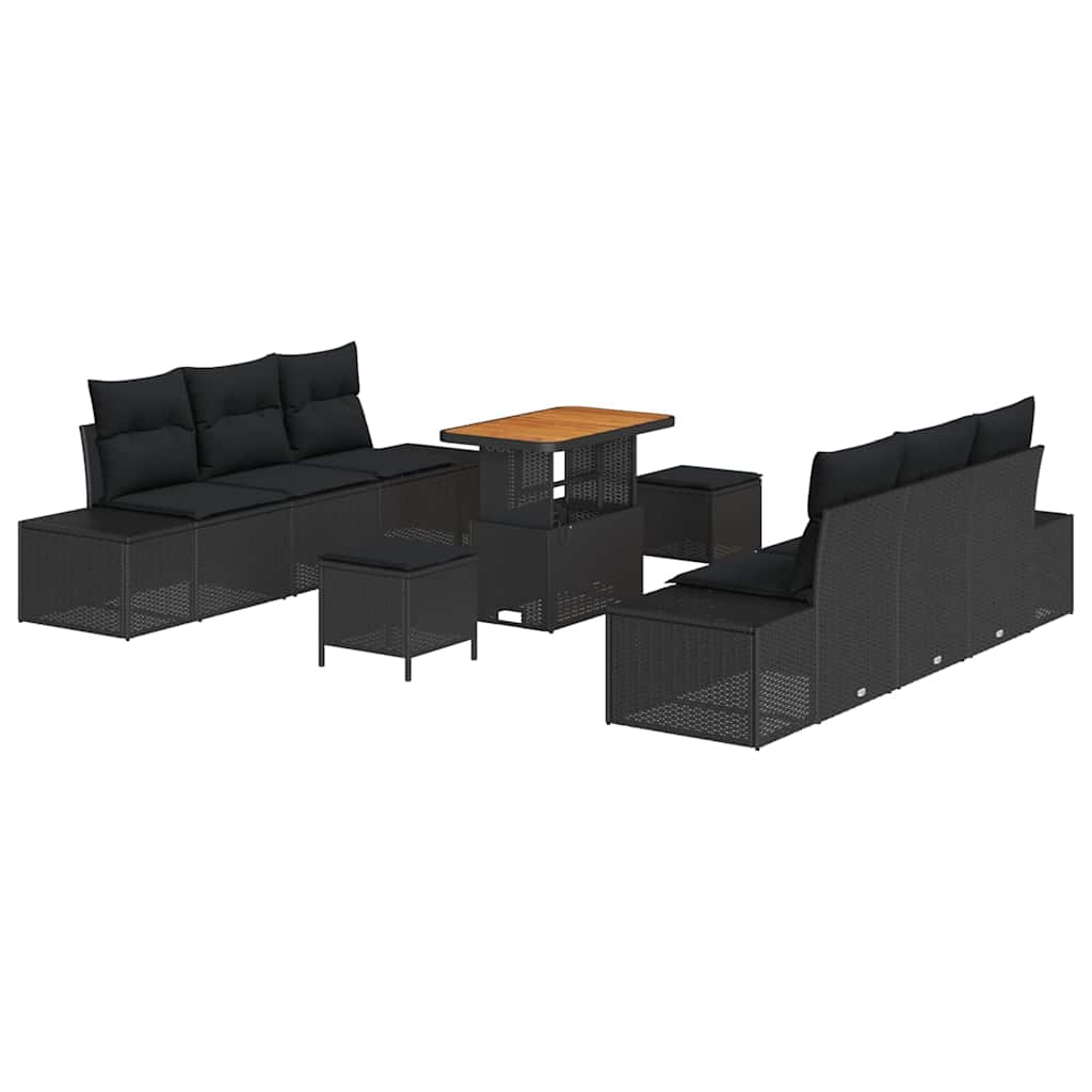 Tuinbankenset met kussen met opslag 9 pcs Zwart Poly riet is nu te koop bij PeponiXL, paradijselijk wonen!