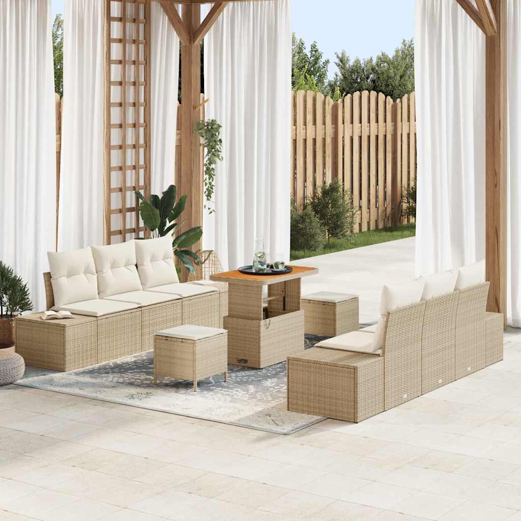 Tuinbankenset met kussen met opslag 9 pcs Beige Poly riet is nu te koop bij PeponiXL, paradijselijk wonen!