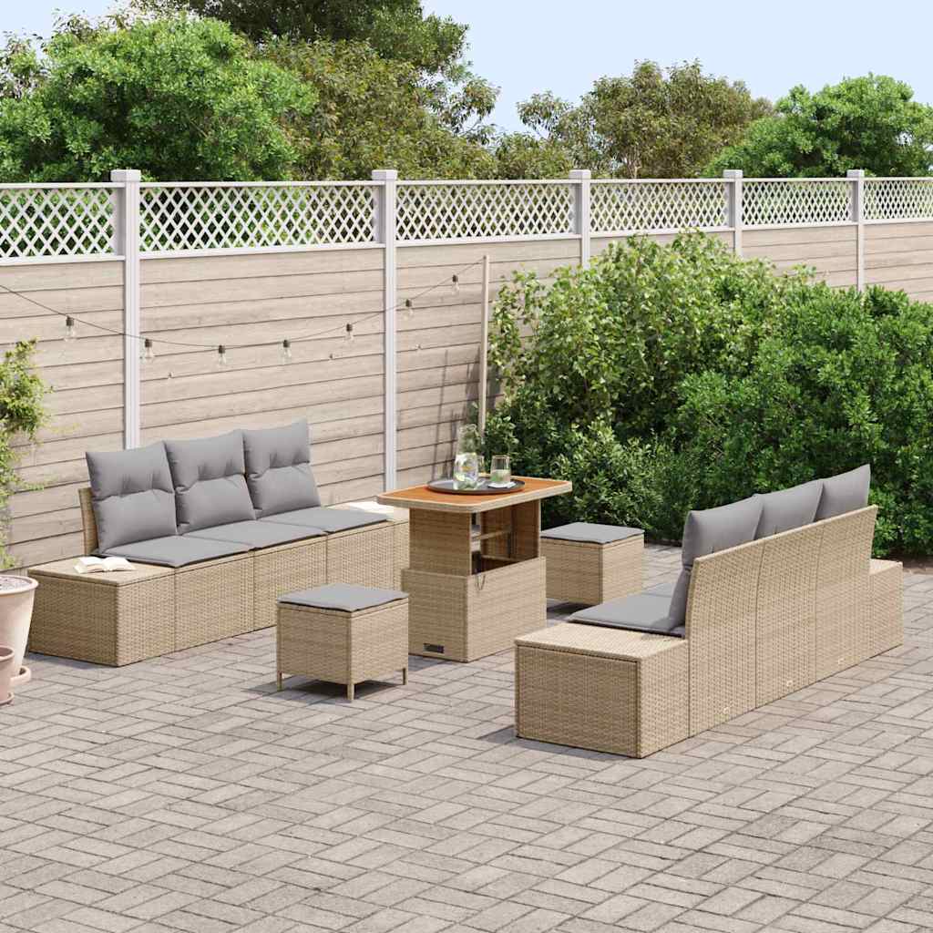Tuinbankenset met kussen met opslag 9 pcs Beige Poly riet is nu te koop bij PeponiXL, paradijselijk wonen!