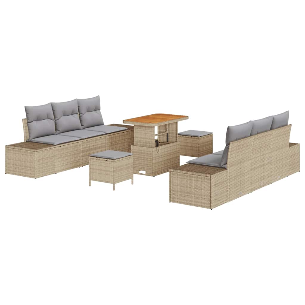 Tuinbankenset met kussen met opslag 9 pcs Beige Poly riet is nu te koop bij PeponiXL, paradijselijk wonen!
