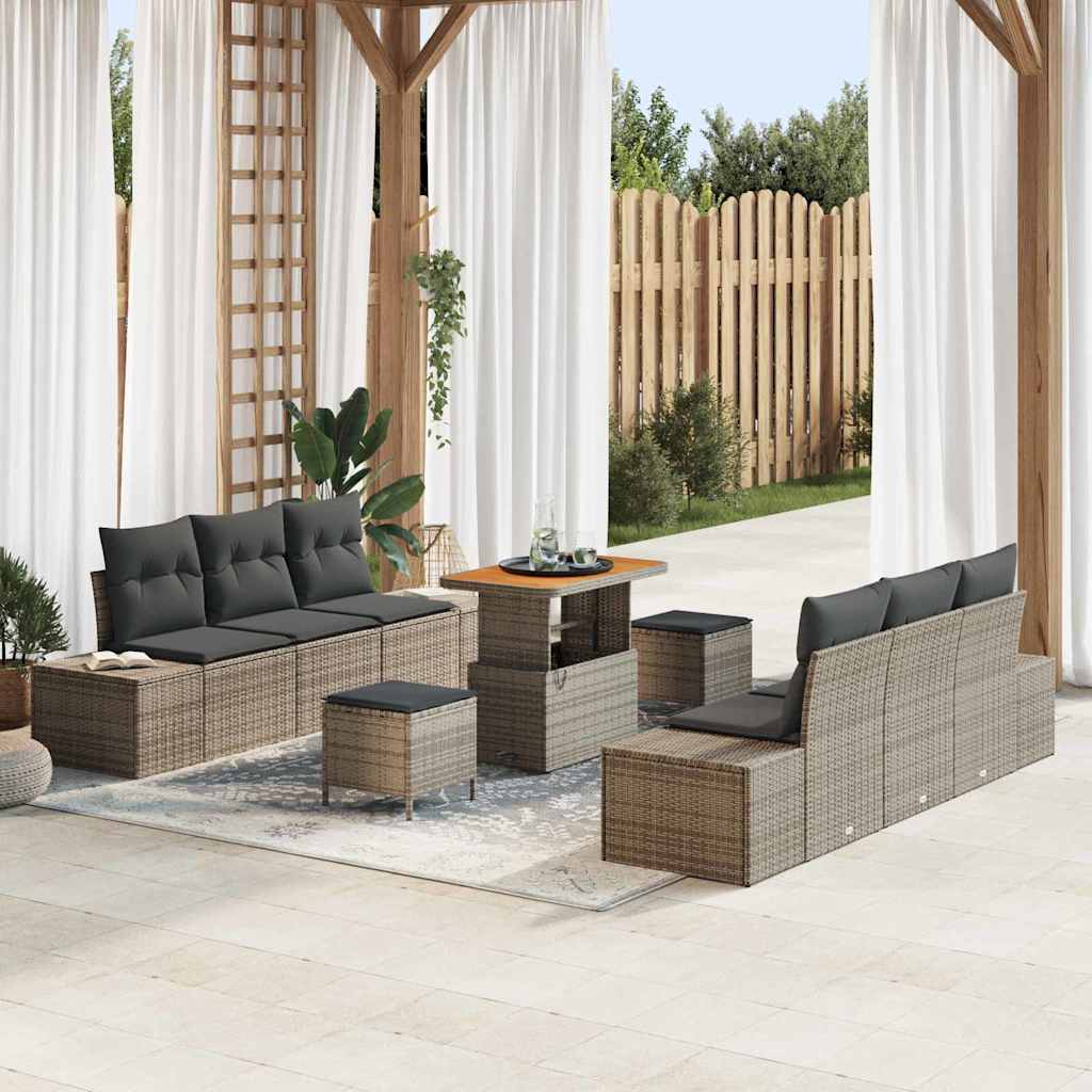 Tuinbankenset met kussen met opslag 9 pcs Grijs Poly riet is nu te koop bij PeponiXL, paradijselijk wonen!