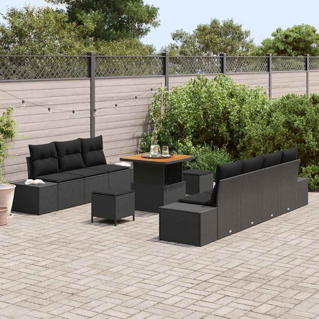 Tuinbankenset met kussen met opslag 10 pcs Zwart Poly riet is nu te koop bij PeponiXL, paradijselijk wonen!