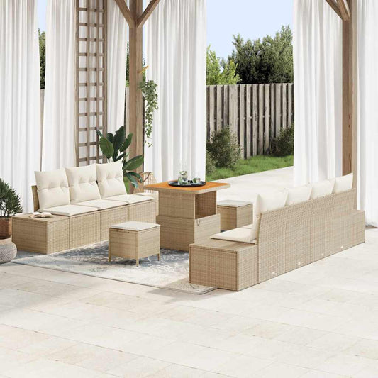 Tuinbankenset met kussen met opslag 10 pcs Beige Poly riet is nu te koop bij PeponiXL, paradijselijk wonen!