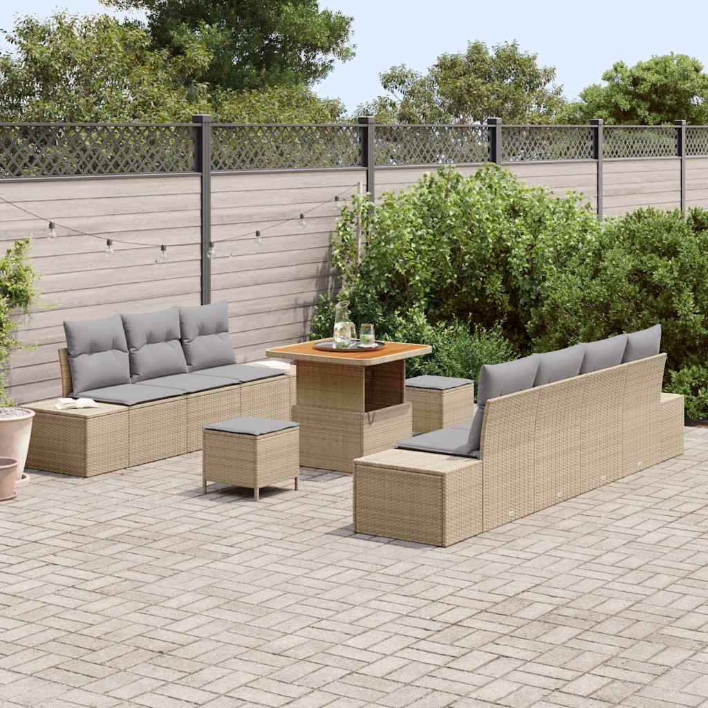 Tuinbankenset met kussen met opslag 10 pcs Beige Poly riet is nu te koop bij PeponiXL, paradijselijk wonen!