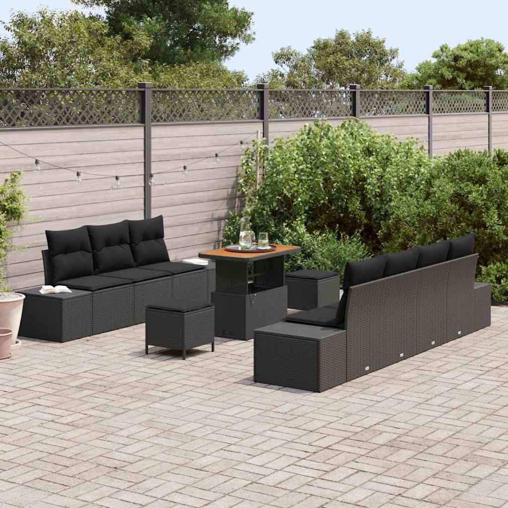 Tuinbankenset met kussen met opslag 10 pcs Zwart Poly riet is nu te koop bij PeponiXL, paradijselijk wonen!