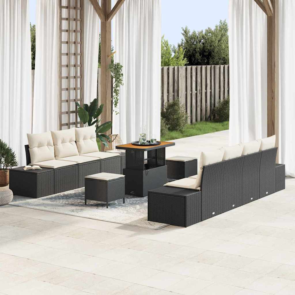 Tuinbankenset met kussen met opslag 10 pcs Zwart Poly riet is nu te koop bij PeponiXL, paradijselijk wonen!