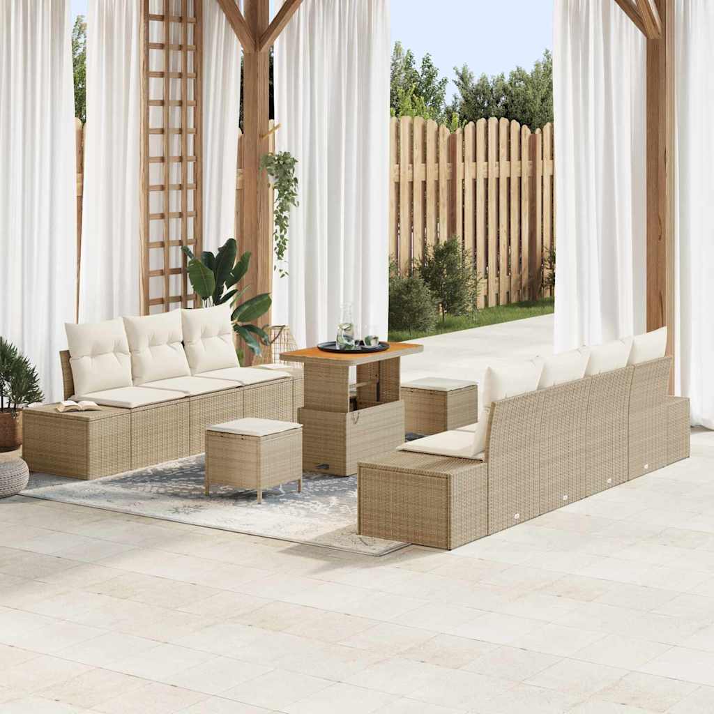 Tuinbankenset met kussen met opslag 10 pcs Beige Poly riet is nu te koop bij PeponiXL, paradijselijk wonen!